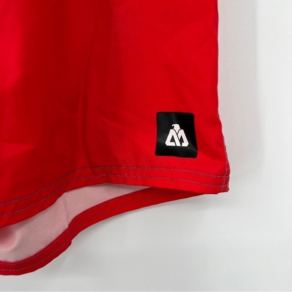 Matrix Men's Blue Red Striped Drawstring Pocketed Colorblocked Swim Trunks - Picture 4 of 10